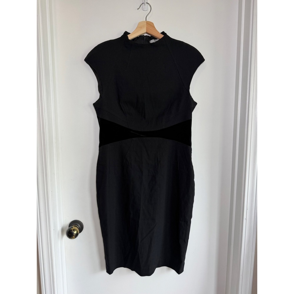 ZAC Zac Posen Black Velvet Contrast Mock Neck Cap Sleeve Sheath Dress Size 10